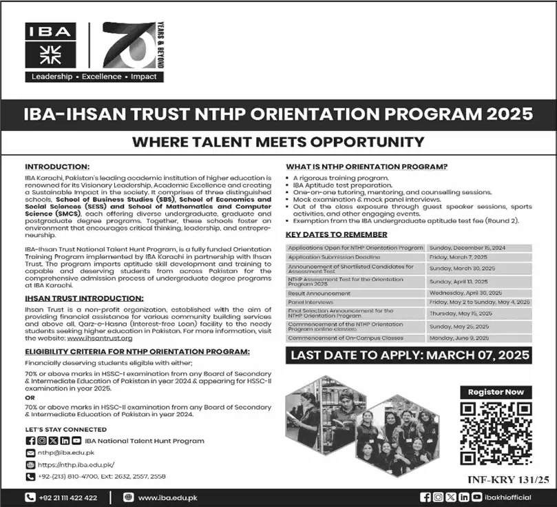 IBA-Ihsan Trust National Talent Hunt Program (NTHP) 2025: Where Talent Meets Opportunity.